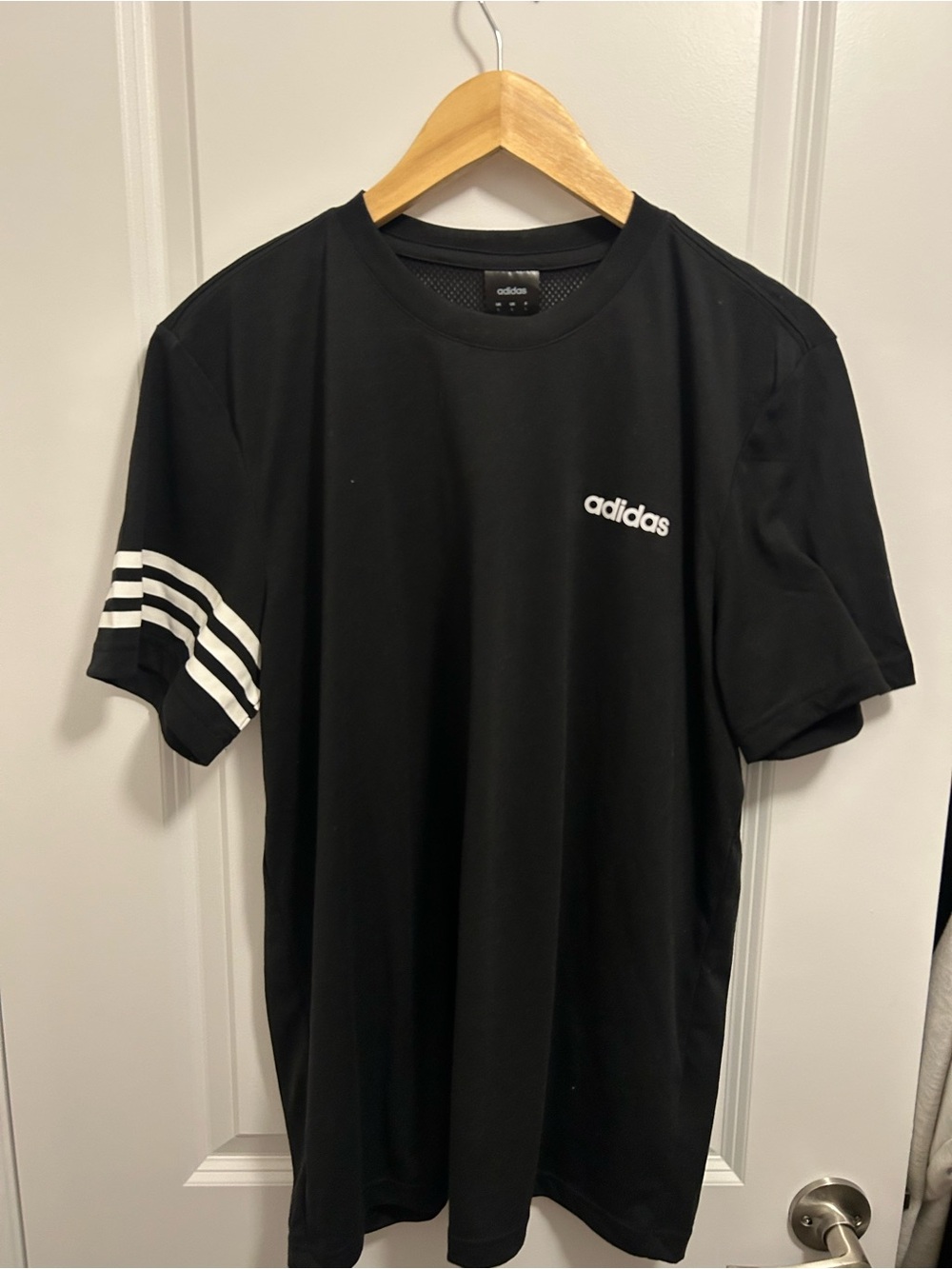 adidas L Women’s Climacool Black Logo Tee with Sleeve Stripes